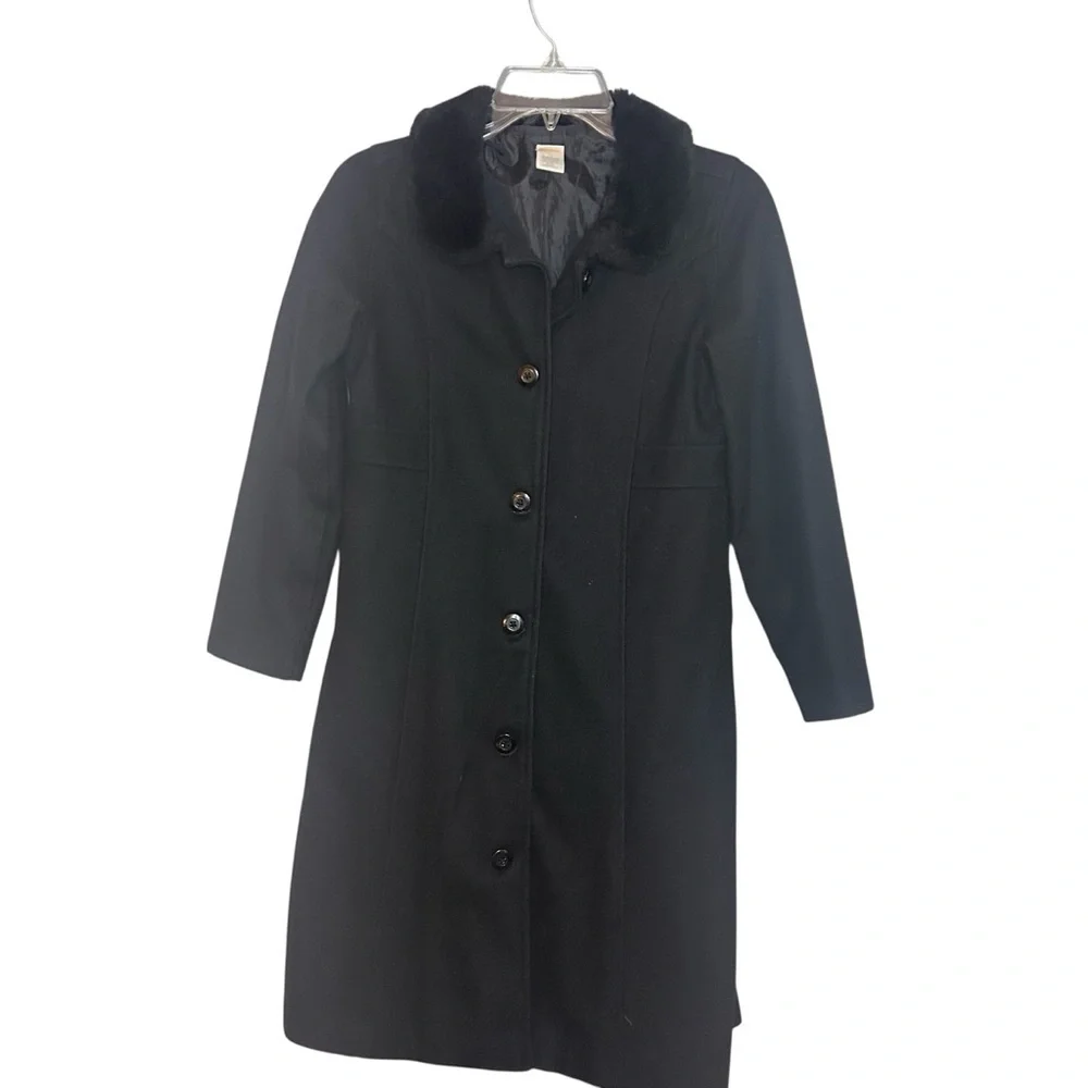 Gymboree Girls Black Wool Coat Size 12 Faux Fur Collar
